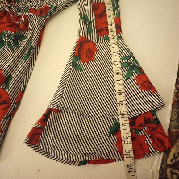 Blush striped floral tunic/mini dress with ruffle bell sleeve - Picture 4 of 11